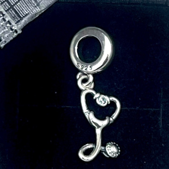 New ♥️ Heart Stethoscope Dangle Charm S925 Sterling Silver with Gift Box - Picture 1 of 9